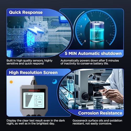 Brake Fluid Tester BF200,High Precision Car Brake Fluid Detector,Hydraulic Fluid/Liquid/Oil Moisture Analyzer with LCD Screen Audible Alarm,DOT3/DOT4/DOT5.1 Tester,Automotive Replacement Level Sensors | Hydraulic Fluid/Liquid/Oil Moisture Analyzer with LC