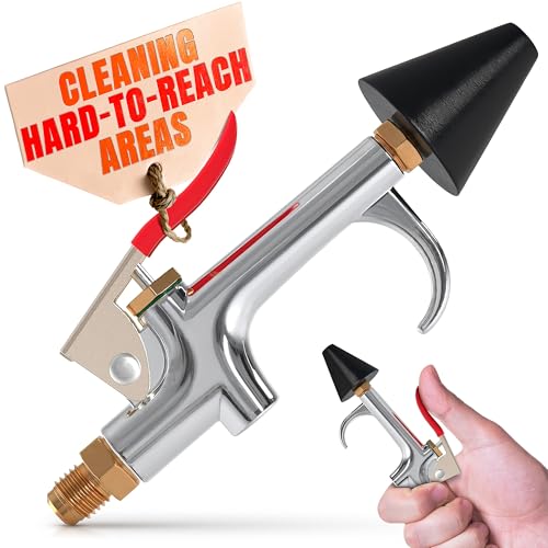 Air Nozzle Blow Gun for Compressor, 1/4 In Stainless Steel HVAC Tool | Blows Dust from Tight Spaces with Compressed Air - Rust-Resistant Brass Thread, Rubber Tip, Thumb Lever | Adjustable Pressure