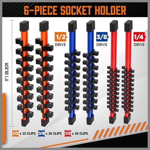 HORUSDY 6Pcs Double Sided Socket Organizer, 1/4-Inch, 3/8-Inch, 1/2-Inch, Premium Quality Socket Holders (6Pcs Double Sided Socket Organizer) - style: 6Pcs Double Sided Socket Organizer