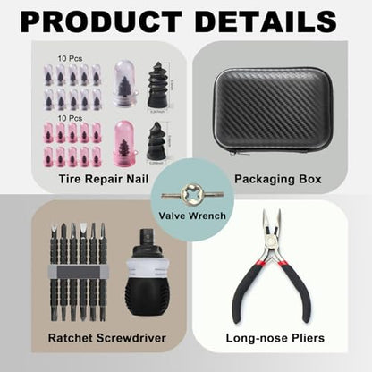 20PCS Screw in Tire Repair Rubber Nails, Tubeless Tire Plug Kit Emergency Quick Puncture Fix, Self Service Vacuum Tire Repair Plugs for Car Motorcycle Truck SUV Tractor - size: ALL IN ONE(20PCS)