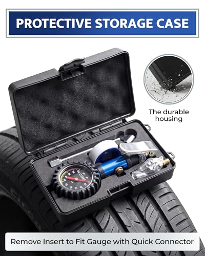 GERCHWAY Tire Inflator with Pressure Gauge Heavy Duty Air Chuck with Gauge for Air Compressor Tire Inflator Attachment - 100PSI, with Case - size: Schrader with Case