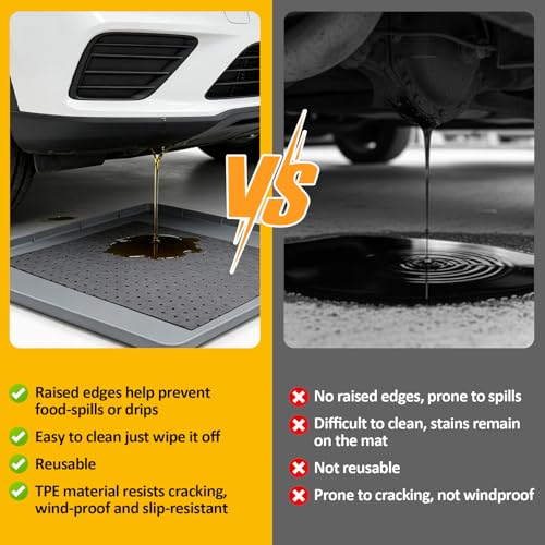 8 Pcs Oil Drip Pan For Under Car Set,With Raised Edge,and 5 Large Oil Absorbent Pads, Storage Pouch & Gloves, Waterproof No Splatter Reusable Oil Tray,27 X 27 In Oil Spill Mat For Garage Floor