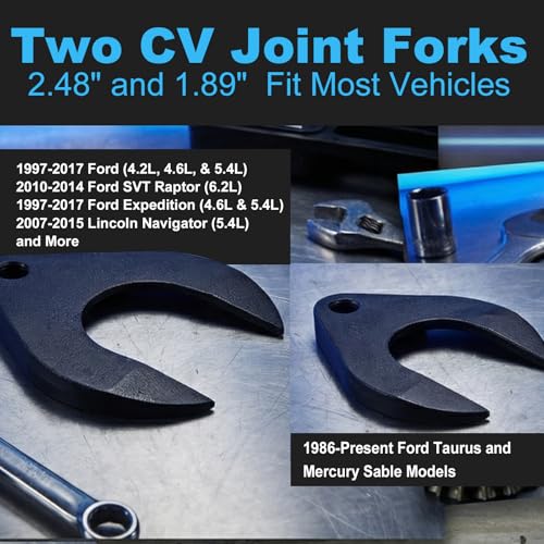 Heavy Duty Inner CV Joint Puller Slide Hammer Set, Front Wheel Drive Axle Half Shaft Removal Tool Kit with 63mm & 48mm CV Joint Fork Adapters, A Reinforced Cable Adapter, And External CV Joint Puller
