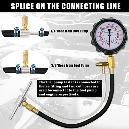 0-140 PSI Automotive Fuel Pressure Tester Kit for Gasoline Engines | For gasoline engines; 1/4 in and M6 test hoses with M8, M10, M12 and M14 adapters; not for diesel or direct injection