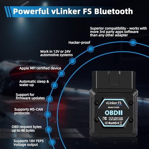 VGATE vLinker FS Bluetooth OBD2 Scanner Diagnostic Tool Wireless Code Reader for iPhone, Android & Windows Bi-Directional Control Car Diagnostic Scanner,All Systems Diagnosis, 30+ Services