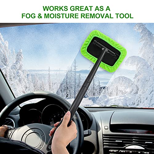 XINDELL Interior Windshield Cleaning Tool, Driver-Control Car Window Cleaner with Ergonomic 22" Handle & Microfiber Pads, No Streak Auto Glass Cleaner for Hard to Reach Inside Windshield