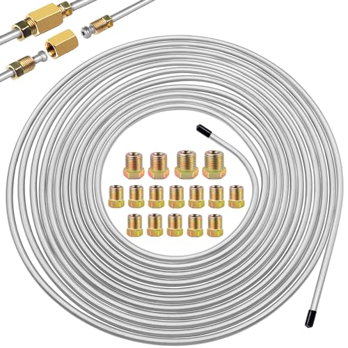 1/4Inch x 25 ft Brake Line Tubing Kit Flexible Zinc Coated Alloy Brake Line Tubing Coil with 16 Inverted Flare Fittings SAE Standard - size: 1/4 Inch Silver, style: Brake Line