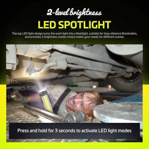 WARSUN 2PC Rechargeable 1500LM COB LED Work Light-Magnetic Hands-Free Trouble Light with Hook, IPX4 Waterproof for Garage Repair, Mens Fathers Gifts-Emergency Light Tool for Men (Yellow) - size: 2 PACK