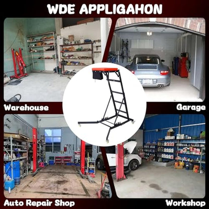 Adjustable Automobile Topside Creeper 42.5"-66" High Range with Wheels & Tool Pouch & Padded Deck, 330 Lbs Capacity, Foldable Automotive Engine Creeper for Trucks Garage Auto Repair Maintenance