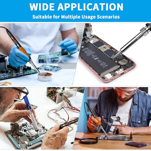 908B Blue All-in-One Soldering & Desoldering Kit with Multimeter, 60W Adjustable Soldering Iron for Electronics Repair, Includes 5 Tips, Solder, Pump, Wick, Tweezers, 110V - color: Dark Blue