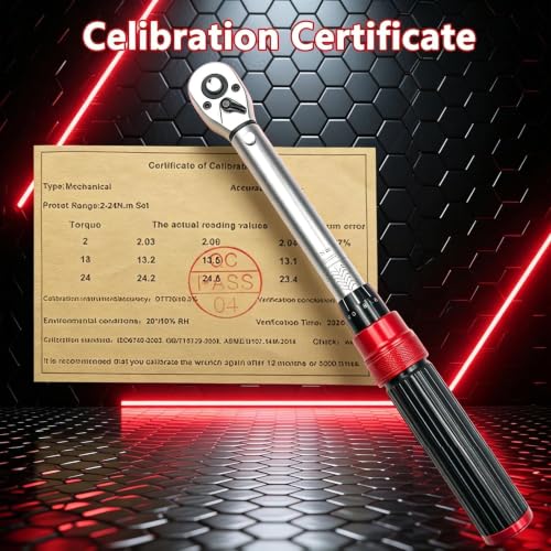 1/4" Drive Click Torque Wrench Set, 2-24 N.m, 32Pcs Bicycle Torque Wrench Kit with Extension Bar, Adapters & Bits, for Bike, Motorcycle or General Household Repair with Portable Case