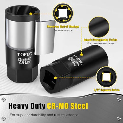 Topec 13PCS Deep Lug Nut Remover, 13-27mm Wheel Lock Removal Tool, 1/2" Drive Bolt Extractor Socket Set, Heavy Duty Lug Nut Removal Tool for Stripped, Rounded, Broken Bolts - size: 13 PCS