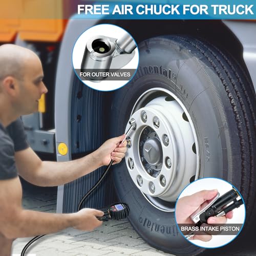 Digital Tire Pressure Gauge with Inflator: ENDARK 250 PSI Air Compressor Attachment Inflation Gun with Heavy Duty 360° Air Chuck & Extended Hose and Quick Connect Coupler - color: Black