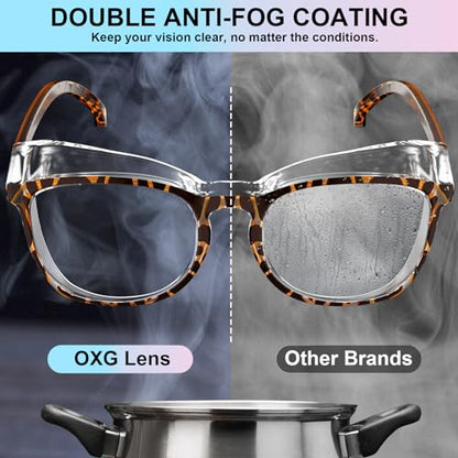 OXG 3 Pack Stylish Safety Glasses, ANSI Z87+ Anti Fog Safety Goggles Blue Light Blocking Protective Eyewear for Nurses - color: Rianbow+clear+purple