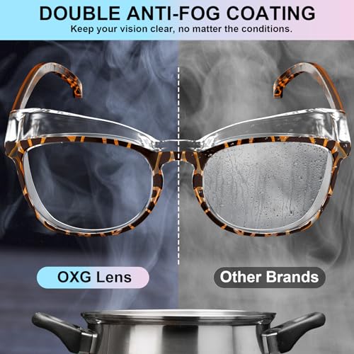 OXG 4 Pack Safety Glasses Anti Fog Goggles, Blue Light Blocking Stylish Safety Glasses for Women Nurses Protective Eyewear - color: Leopard+rainbow+clear+black