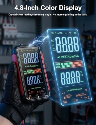 FS899S Smart Digital Multimeter, Automatic True RMS 6000 Counts, USB Rechargeable Voltmeter Ohmmeter with Full-Color LCD, Voice Broadcast & NCV, Volts Amp Ohm Tester for Automotive & Electricians