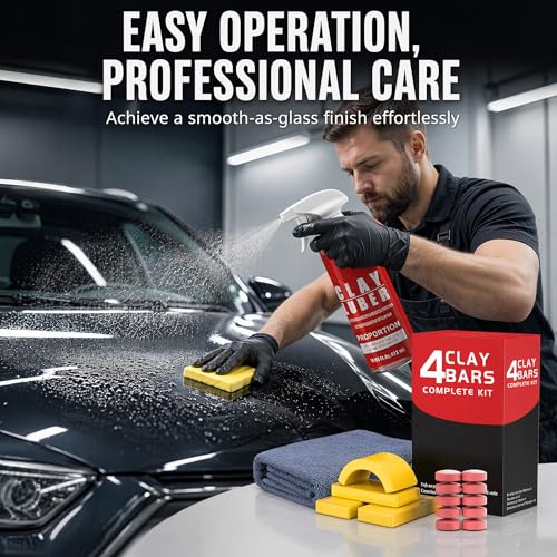 4-Piece Premium Clay Bar Car Detailing Kit - 16oz Clay Lubricant Spray & 10 Lubricant Tablets, Safe for Paint, Glass, Wheels - Removes Contaminants, Sap, Dust for a Smooth Glossy Finish