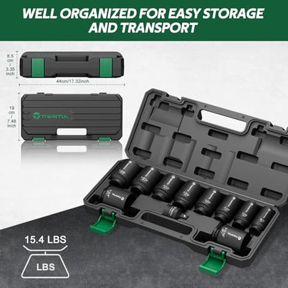 Axle Nut Socket Set, 1/2" Drive SAE Impact Socket 15/16 to 1-3/4 | 11Pcs, CR-MO 3/4 to 1/2 Adapter, 6-Point Design Heavy Duty Socket Set for Large Auto Repairs, Agricultural implement - size: 11 PCS(SAE)