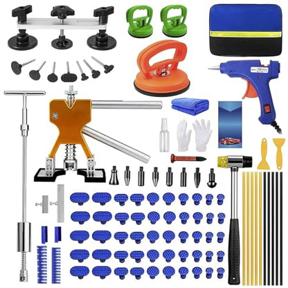 97PCS Dent Puller Kit, Paintless Dent Removal Kit for Dent Repair, Car Dent Repair Kit with Golden Lifter, Slide Hammer T-Bar, Bridge Puller, Car Dent Puller for Car Refrigerator Door Ding Repair