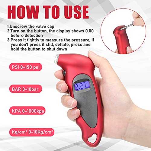 Frienda 3 Pcs Digital Tire Pressure Gauge Backlight LCD Car Pencil Air Pressure Gauge Heavy Duty Chrome Metal Head Stainless Steel Body Measurement Tool for Cars Motorcycles Trucks Bikes Tires