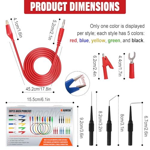 30pcs Back Probe Kit, Multimeter Back Probe Pins with Test Leads and Banana Plug to Copper Alligator Clips, Automotive Electrical Circuit Diagnostic Tool Set for Car Repair - color: 30pcs-colorful