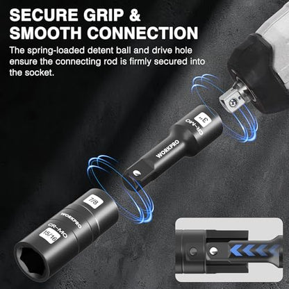 WORKPRO 5PCS Impact Socket Set 1/2" Drive, Lug Nut Socket Set, Wheel Socket Set Cr-Mo Steel, Includes 1PC 3" Extension Bar & 4PCS Flip Sockets of 6 Metric and SAE Sizes - size: 5pcs Flip Socket Set
