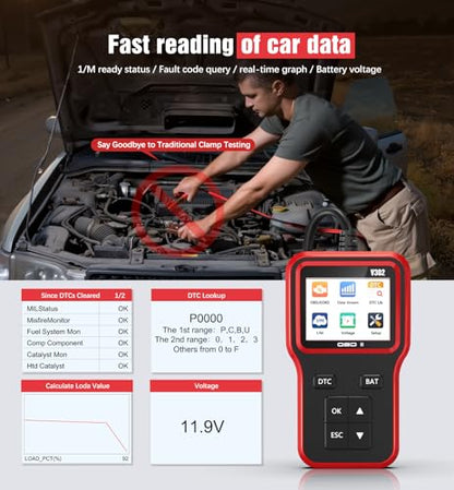 OBD2 Scanner & Battery Tester, Car Diagnostic Tool for Check Engine Light | Read and Clear Error Codes, Check Emission Readiness and Test Battery Status on OBD2 Vehicles Manufactured Since 1996（red） - color: red