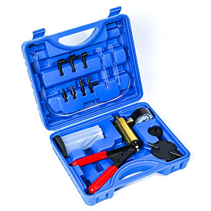 2 in 1 Brake Bleeder Kit with Hand Vacuum Pump with Gauge Adapters Automotive Brake Fluid Bleeding Set with Protected Case for Car Truck (Blue) - color: BLUE1