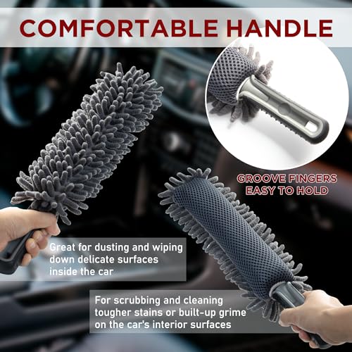 TAKAVU Car Duster Interior, Double-Sided Microfiber, Comfort Handle | Lint & Scratch-Free Cleaning for Trucks, RVs & Vehicles, Includes Microfiber Towel & Storage Bag, Soft - size: Microfiber Mesh