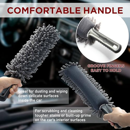 TAKAVU Car Duster Interior, Double-Sided Microfiber, Comfort Handle | Lint & Scratch-Free Cleaning for Trucks, RVs & Vehicles, Includes Microfiber Towel & Storage Bag, Soft - size: Microfiber Mesh
