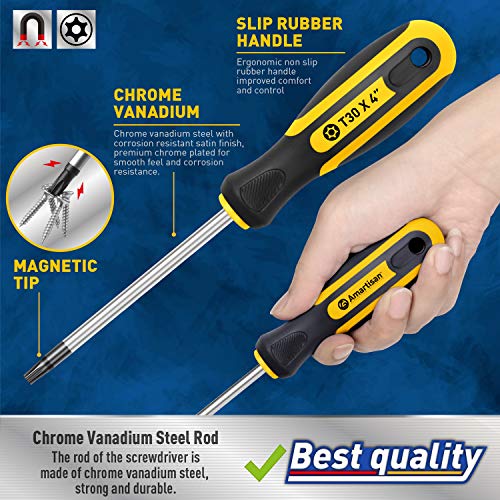 Amartisan 6-Piece Magnetic Torx Screwdrivers Set, Security Tamper Proof , Magnetic Torx Driver Star Screwdrivers Set T10 - T30 Best Choice - style: Torx Screwdrivers