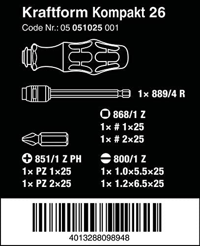 Wera KK 26 7-In-1 Bitholding Screwdriver with Removable Bayonet Blade (SL/PH/SQ)