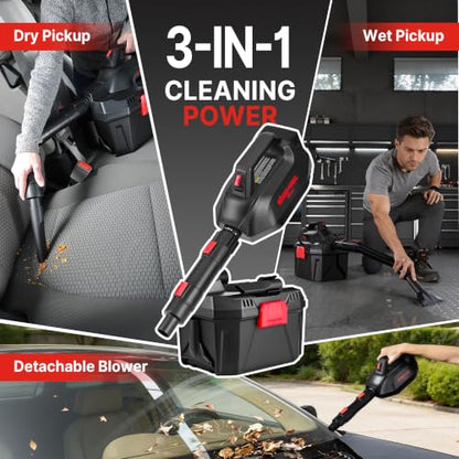 Shop-Vac Cordless 3-in-1 Wet/Dry Vacuum with Detachable Blower, 2 Gallon 20V Shop Vacuum for Car, Garage, Workshop & Jobsite, Charger Included, 5430082