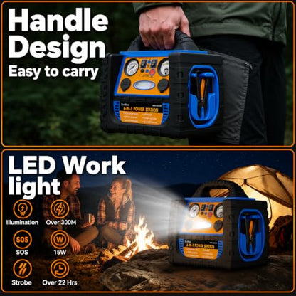 Car Jump Starter with Air Compressor, 2200A Battery Booster Pack for Up to 8.0L Gas & 6.0L Diesel, 150PSI Tire Inflator, 400W Portable Power Station with AC Outlet, 6-in-1 Jump Box for Cars, Trucks - style: 2200AMP