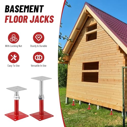 5-8" House Floor Jacks, 5000lbs Mini Screw Jacks, Foundation Jacks Post | Adjustable Crawl Space Jacks For House Leveling, Basement/stair Support, Beam & Floor Sagging Repair, 8 Pack, Red - size: 8X