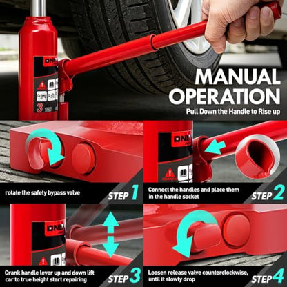 DNA Motoring 3 Tons Hydraulic Car Bottle Jack, Red, 6000 lbs Capacity | Automotive Welded Bottle Jack For Car SUV Pickup Truck, Auto Repair House Lift, with Manual handle & Carrying Storage Case - color: red, style: 3 ton