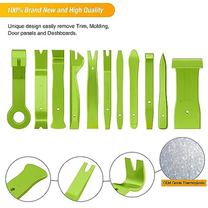 GOOACC 40Pcs Trim Removal Tool,Auto Terminal Removal Key Tool,Auto Clip Pliers Stereo Removal Tools,Car Upholstery Repair Removal Kit,Precision Hook and Pick Set,Wiring Threader,Car Film Scrape-Green - color: Green