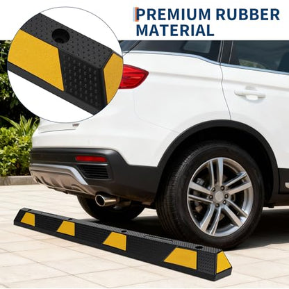 2 Pack 72" Heavy Duty Rubber Parking Curb – 55,000 lb Capacity Wheel Stopper with Reflective Stripes for Garage, Driveway & Truck Parking Protection