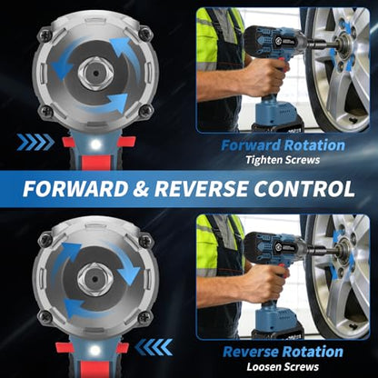 1/2 Inch Cordless Impact Wrench,900Ft-lbs (1200N.m) Brushless Electric Impact Gun,3800RPM High Torque Electric Impact Driver Kit with 2 Batteries,Fast Charger,5 Sockets,Case for Car Tires,Mower,Pickup