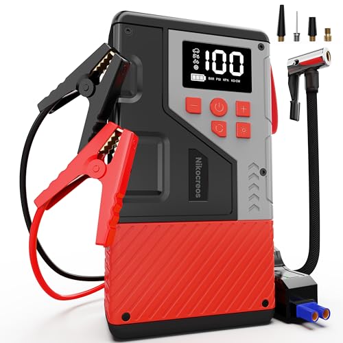 Portable Car Jump Starter with Air Compressor for Emergencies, | 3000A Peak and 150 PSI Max,for 12L Gas & 10L Diesel Engines,LCD Display,LED Light - color: Grey