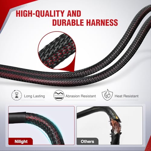 Nilight Nylon Wiring Harness Kit 12 AWG 1 Lead | 12 V On/Off Switch with Power Relay & Blade Fuse for Off Road LED Light Bar on Cars Jeep Boat Trucks - color: 12AWG-1 Lead-Nylon Wire Loom