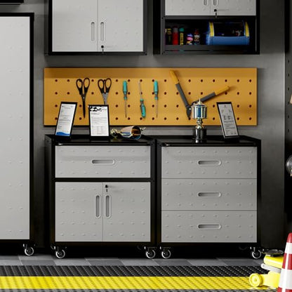 Metal Mobile Tool Storage Cabinet with Wheels,Heavy Duty Rolling Tool Cabinets for Garage,Metal Storage Cabinets with 3 Drawer,Assembly Required - color: Black/Gray, style: 3 drawer with wheels