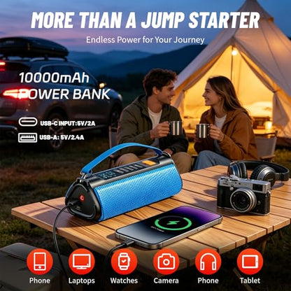 Car Battery Jump Starter with Air Compressor, 2500A Car Jumper Starter Portable150PSI, Battery Jumper Starter Portable Jump Box for Car Battery with 600LM,Jumper Cables, LCD Display | Car Jumper Starter, Portable Battery Jumper Starter Portable Jump Box f