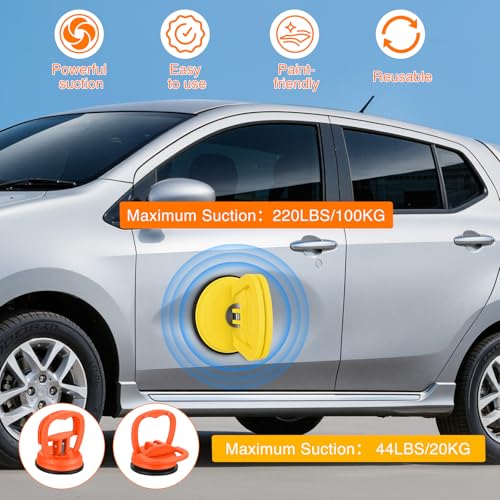 GOOACC Car Dent Puller 3 Pack Yellow Orange Powerful Suction Cup Puller with Handle Lifter Large & Small Pullers Paintless Dent Repair Tool Kit for Car Body Fridge Glass Tiles Screen Object Moving - color: Yellow+Orange