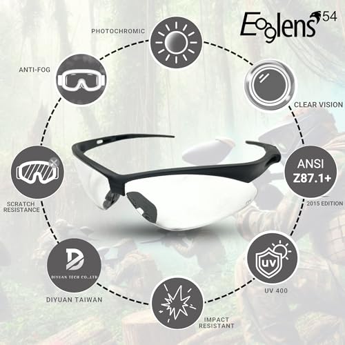 Safety Glasses Anti Fog Photochromic ANSI Z87.1 UV Protection Scratch Resistant hunting tactical Airsoft - color: X801 Not Anti-fog Photochromic