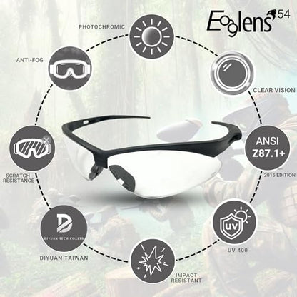 Safety Glasses Anti Fog Photochromic ANSI Z87.1 UV Protection Scratch Resistant hunting tactical Airsoft - color: X801 Not Anti-fog Photochromic