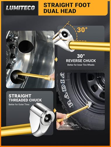 LUMITECO Dual Head Air Chuck Set, Heavy Duty Closed Ball Tire Chuck with 1/4'' Male NPT Quick Plug for 2-Way Quick Connection, No Leakage Tire Air Fill Kit for Tire Inflator Gauge and Air Compressor - size: Silver Head