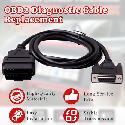 Original Main Cable Replacement OBDII OBD2 Fit for Launch X431 CRP129 CRP123 Creader VII+ Creader VIII Diagnostic Extender Connector Cable Scanner Code Readers Scan Tools Accessories 16 Pin Black