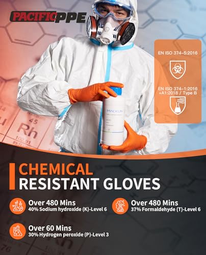 PACIFIC PPE Orange Nitrile Gloves Industrial Disposable Gloves, 8 Mil, Latex-Free, Fully Raised Diamond Texture, Food Safe, Large, 100 Count - size: Large(Pack of 100)
