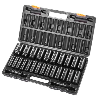 VEVOR Impact Socket Set 1/2 Inches 26 Piece Deep Sockets, 6-Point, Rugged Construction, Cr-V, 1/2 Inches Drive Socket Set Impact Metric 10mm - 36mm, with a Storage Cage - style: 1/2" 26PCS